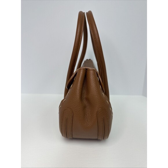 Escada Brown Pebble Leather Stitch Trim Front Flap Gold Hardware Satchel Handbag - Picture 4 of 12